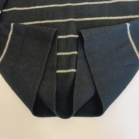 Halogen x Atlantic-Pacific Women's Black-Silver Pearled Stripe Sweater Size S - Picture 7 of 12